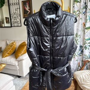 Calvin Klein Shiny Black Quilted Belted Puffer Vest